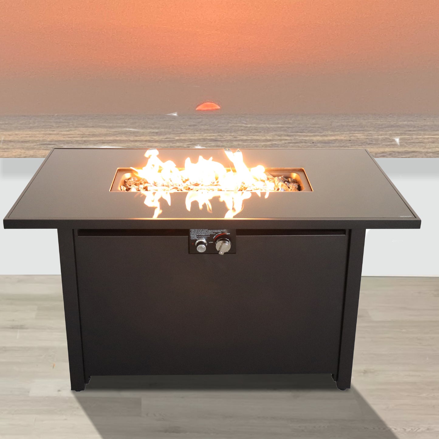 25'' H x 42'' W Steel Outdoor Fire Pit Table with Lid