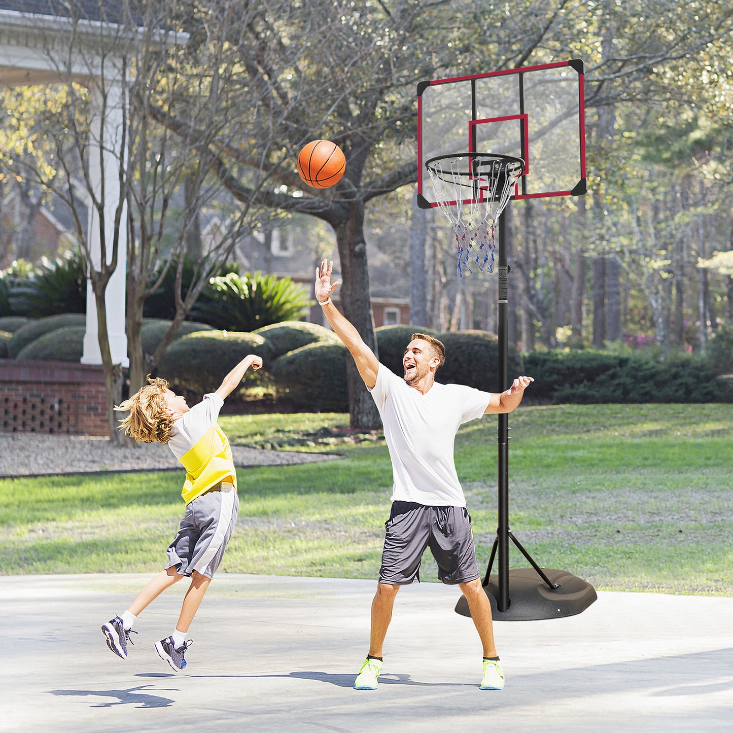 Portable Basketball Hoop System Stand Height Adjustable 7.5ft - 9.2ft with 32 Inch Backboard and Wheels for Youth Adults Indoor Outdoor Basketball Goal