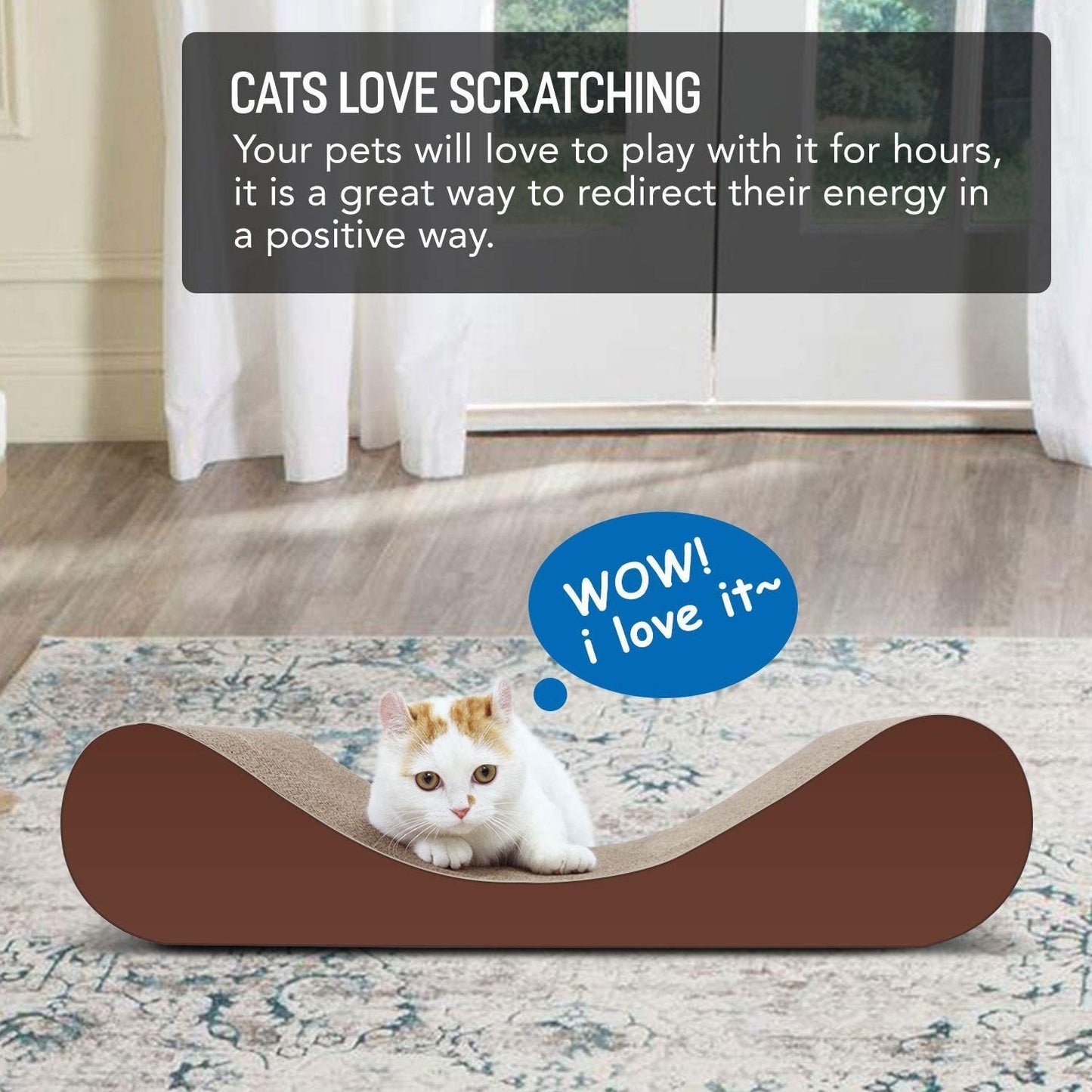 ScratchMe Bone Cat Scratcher Cardboard Lounge Bed, Cat Scratching Post, Durable Board Pads prevents Furniture Damage