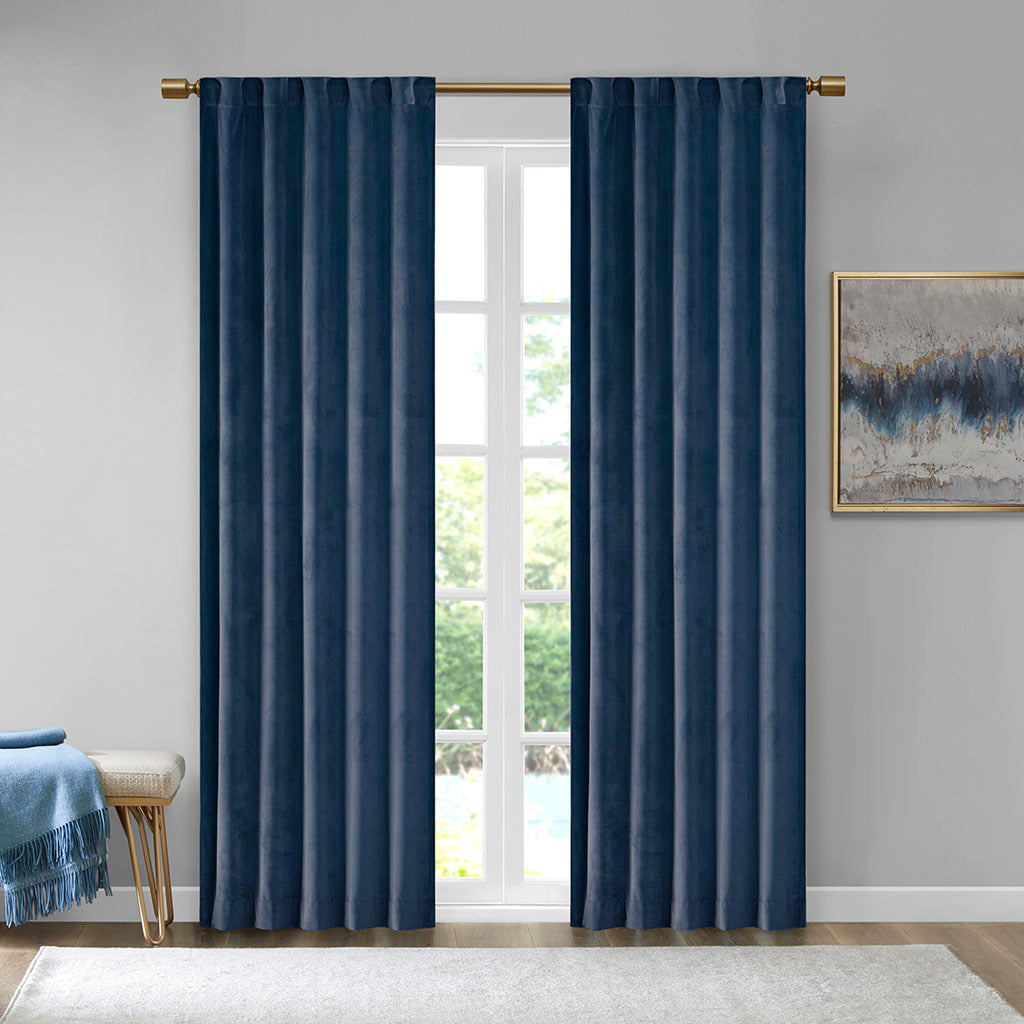 Room Darkening Metallic Printed Poly Velvet Rod Pocket/Back Tab Window Panel Pair Navy 37x95'