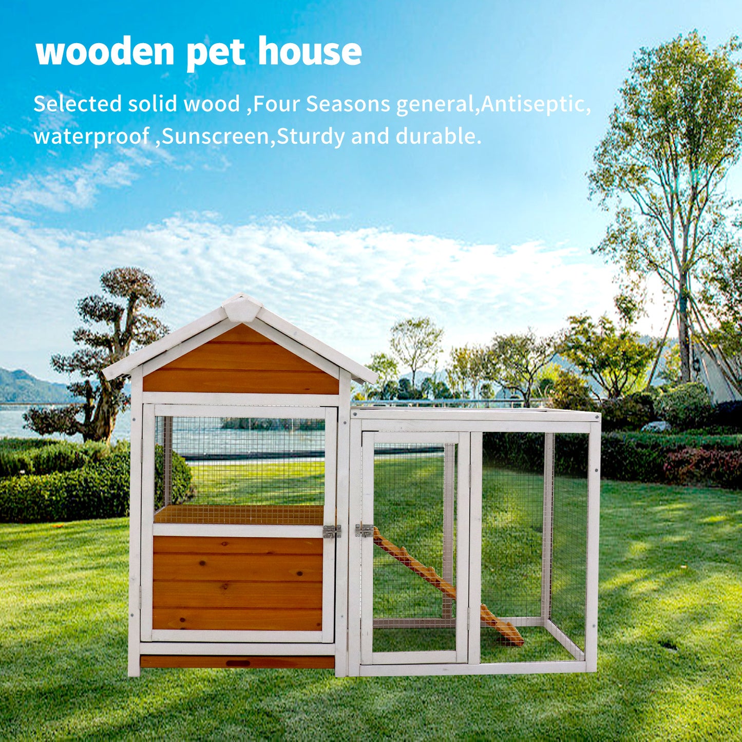 Large outdoor chicken coop Wooden chicken coop, duck coop with nest box, bird cage, rabbit cage - waterproof PVC board ( yellow brown  gradient 80°)