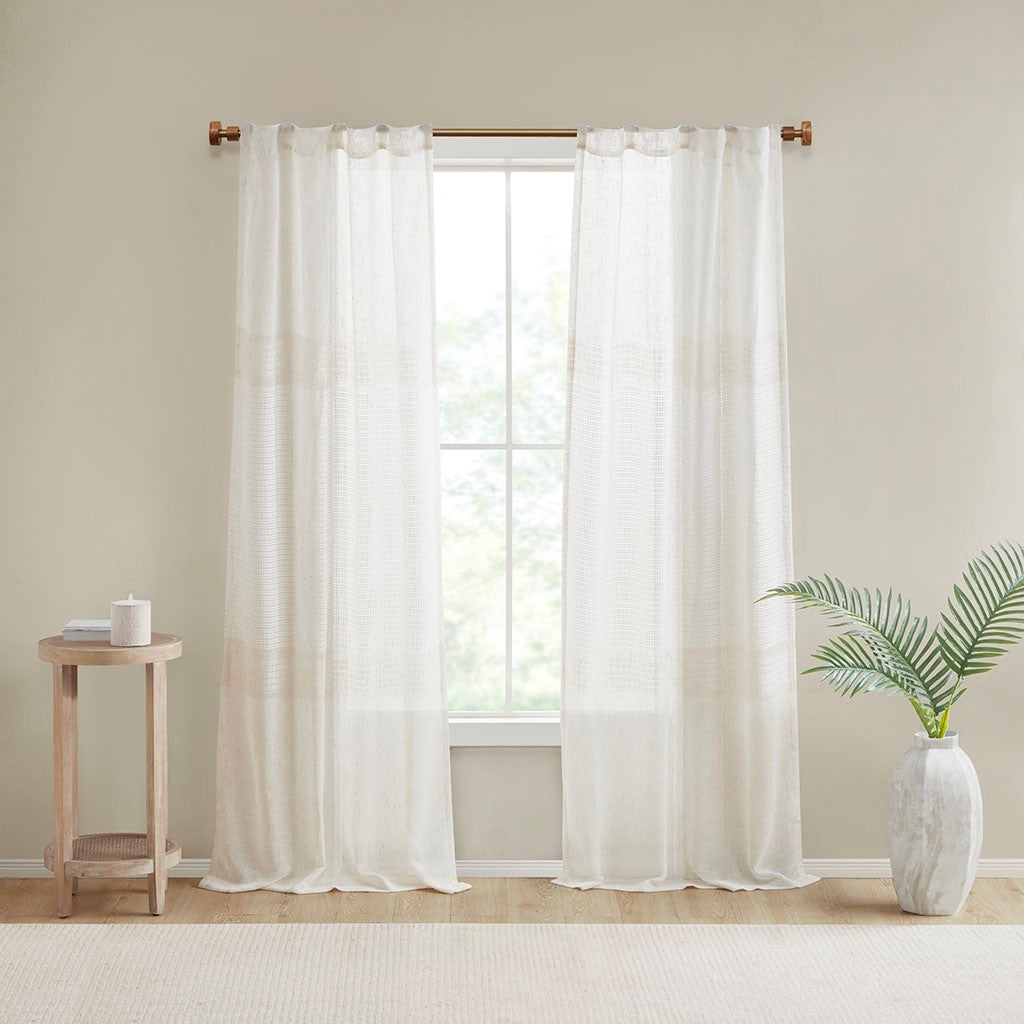 Yarn Dye Sheer Curtain Panel Pair(2 Pcs Window Panels)