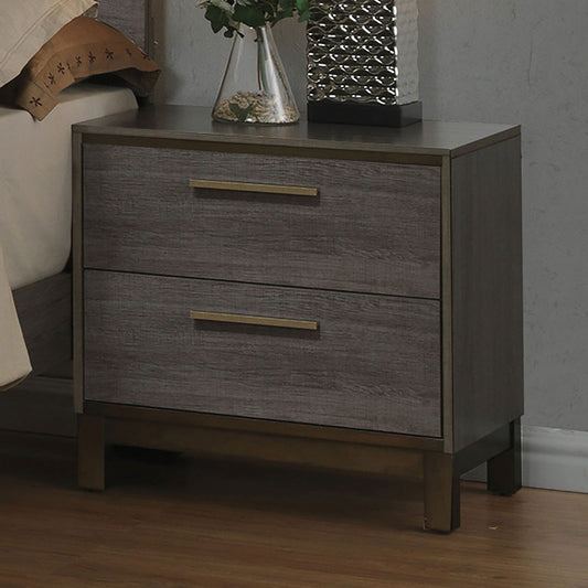 Contemporary 1pc Nightstand Two Tone Antique Gray Bedroom Furniture Nightstand Center Metal Glides Brass Bar Pulls