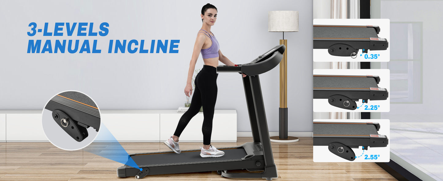 Compact Easy Folding Treadmill Motorized Running Jogging Machine with Audio Speakers and Incline Adjuster