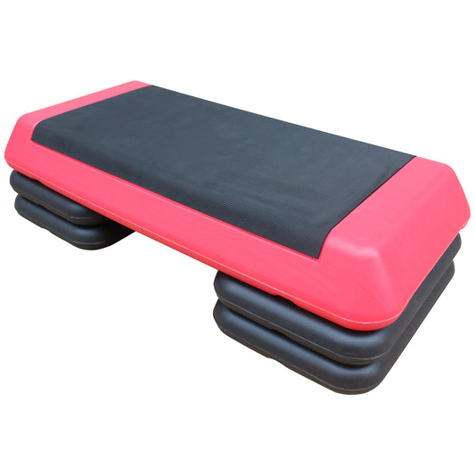 Adjustable Workout Aerobic Stepper in Fitness & Exercise Step Platform Trainer Red Black with 4 Risers