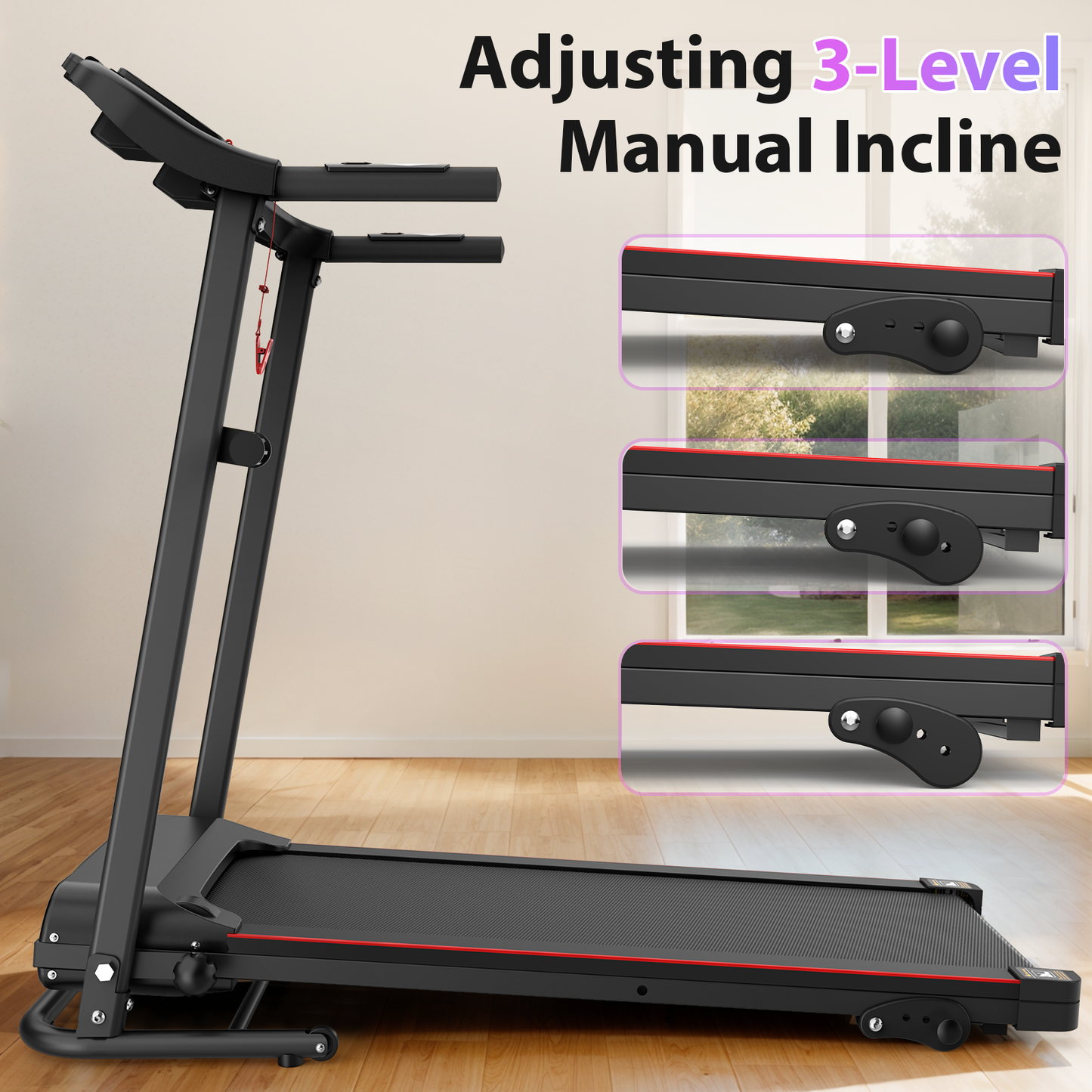 Folding Treadmill with Incline 2.5HP 12KM/H Electric Treadmill for Home Foldable, Bluetooth Music Cup Holder Heart Rate Sensor Walking Running Machine for Indoor Home Gym Exercise Fitness