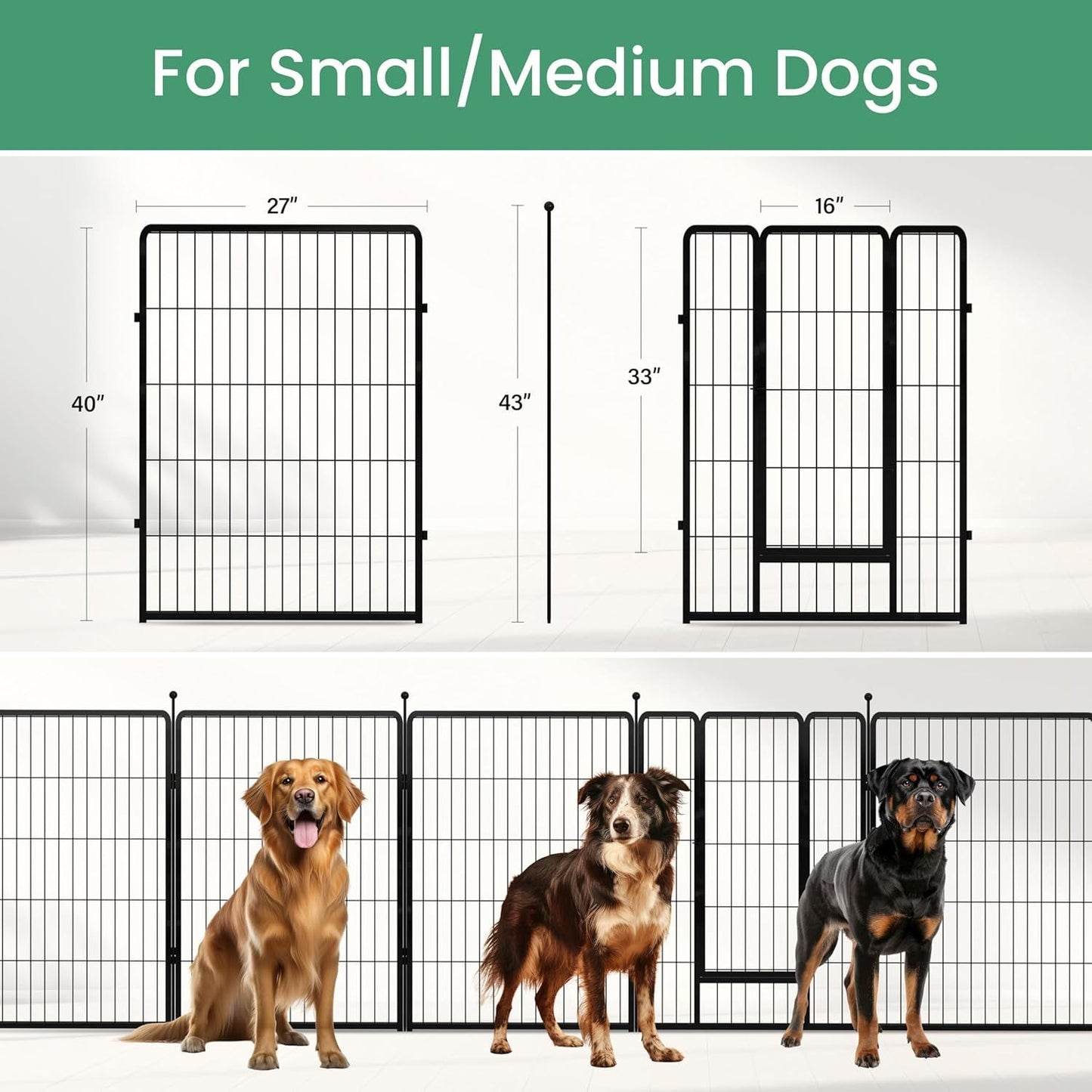 Dog Playpen, 40" Height 8 Panels Fence with Anti-Rust Coating, Metal Heavy Portable Foldable Dog Pen for Medium/Large Dogs RV Camping, Black