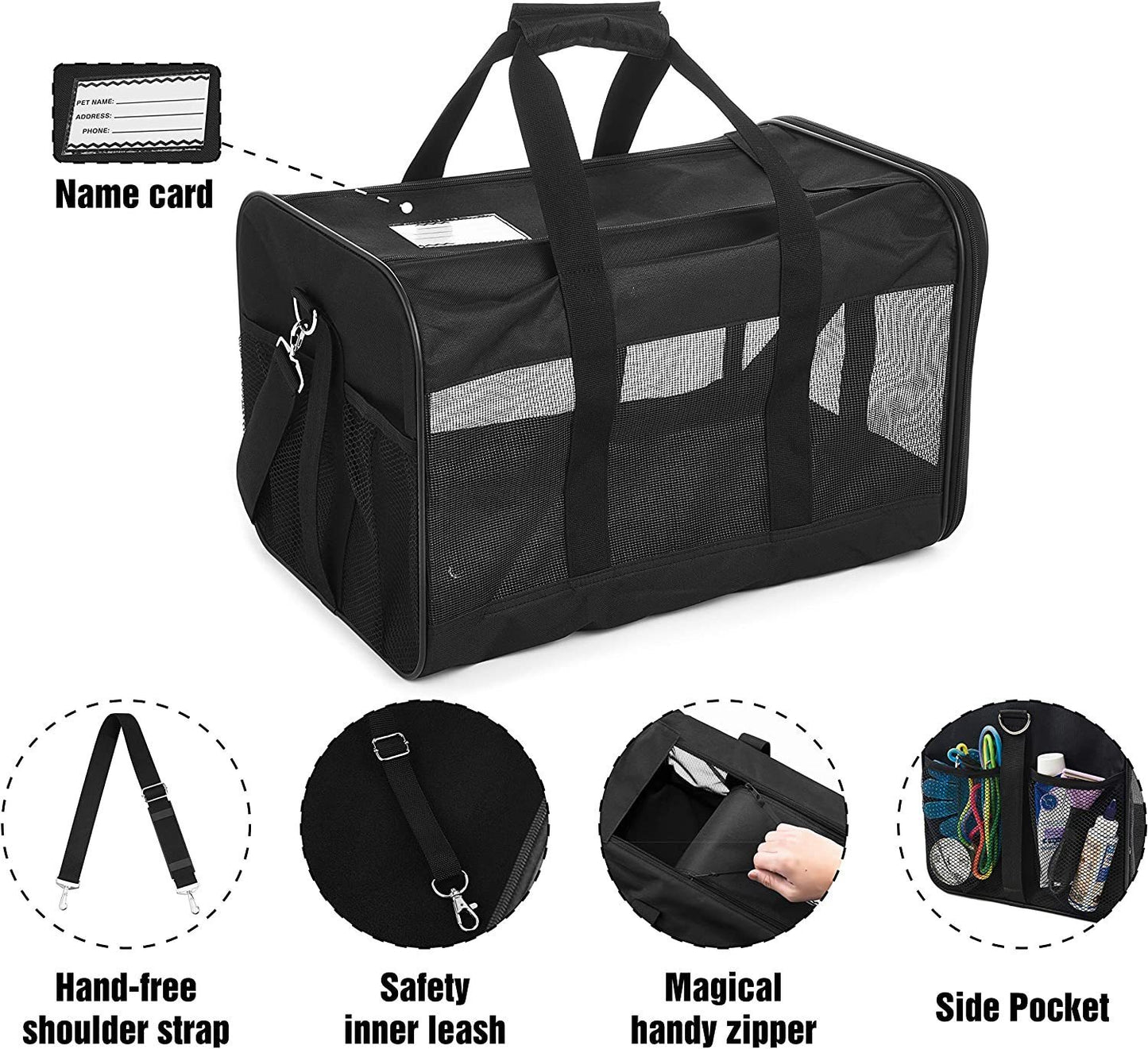 ScratchMe Pet Travel Carrier Soft Sided Portable Bag for Cats, Small Dogs, Kittens or Puppies, Collapsible, Durable, Airline Approved, Travel Friendly, Carry Your Pet with You Safely and Comfortably