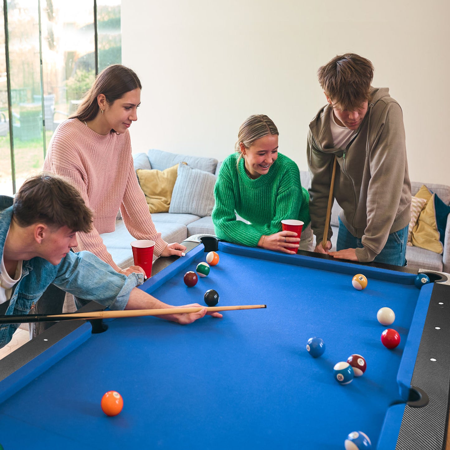 Billiards Table,Portable Pool Table, Includes Full Set of Balls, 2 Cue Sticks, Chalk, and Felt Brush,Folding Pool Table,Simple Assembly Needed,Family Movement