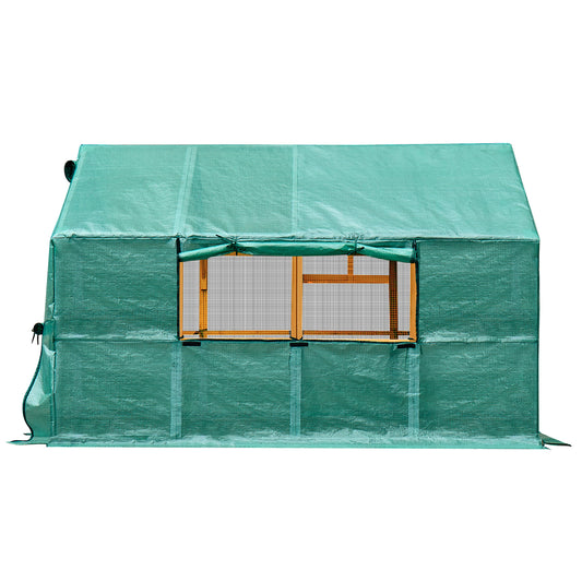 Wooden Chicken Coop 111''×74''×72'' Large Kitten Playpen, Chicken Run with Waterproof Cover and Two Small Doors, Pet Playpen Exercise Pen for Rabbit Duck Cat