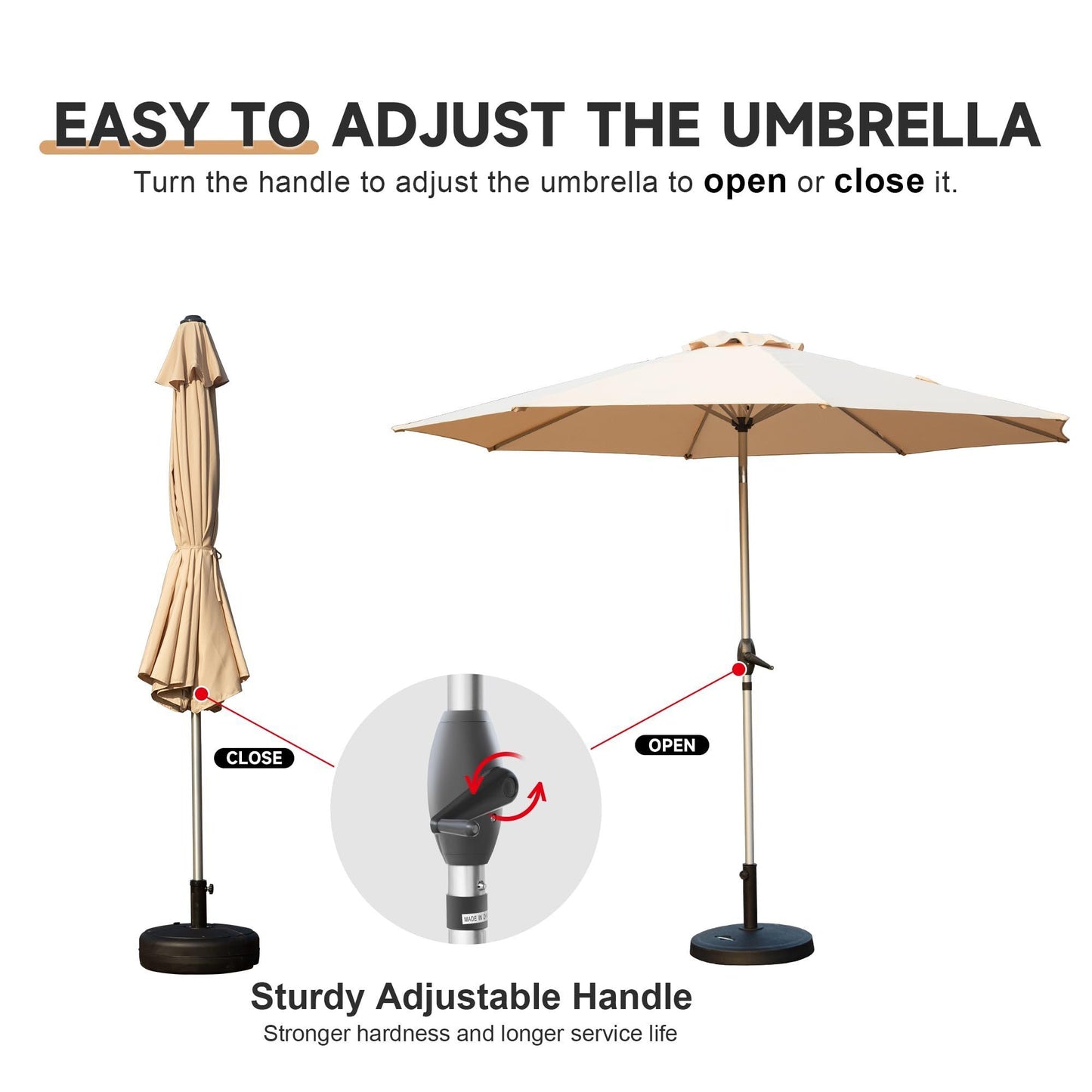 9FT Patio Umbrella, Outdoor Table Umbrella with Push Button Tilt and Crank, UV Protection Waterproof Market Sun Umbrella with 8 Sturdy Ribs for Garden, Deck, Backyard, Pool (Beige)