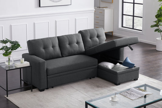 [SantaChoice] Upholstered Pull out Sectional Sofa with Chaise