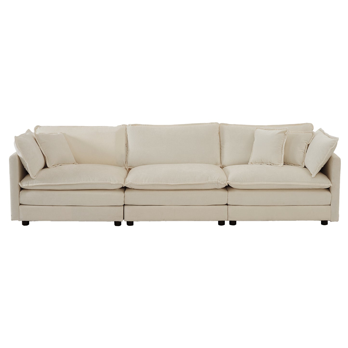 [SantaChoice] Mid-Century Modern Couch 3-Seater Sofa with 2 Armrest Pillows and 3 Toss Pillows, Couch for Living Room Beige Chenille