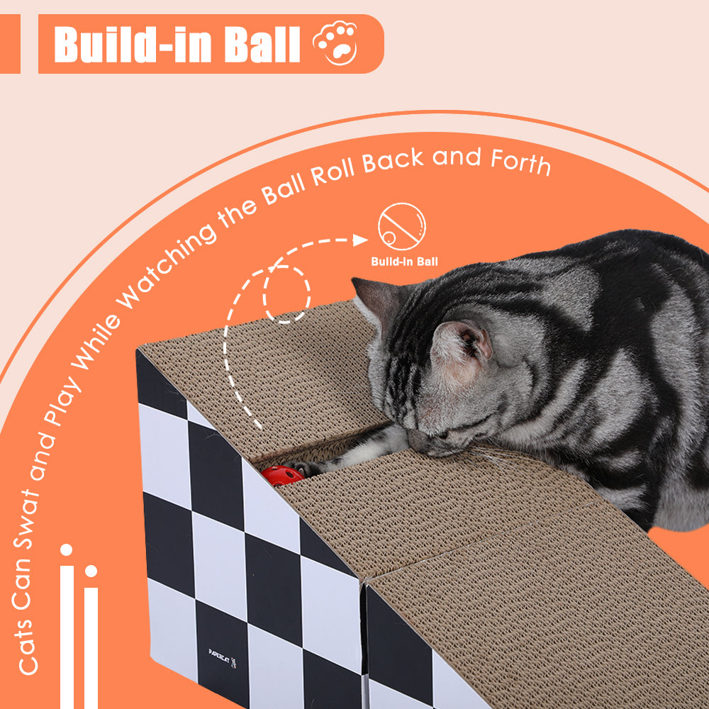 Cat Scratching Board with Ball, Triangle Cat Scratching Cardboard, Multiple Scratching Angles, 2-in-1 Scratching Lounge Bed, Recyclable and Durable, Furniture Protector, Black and White