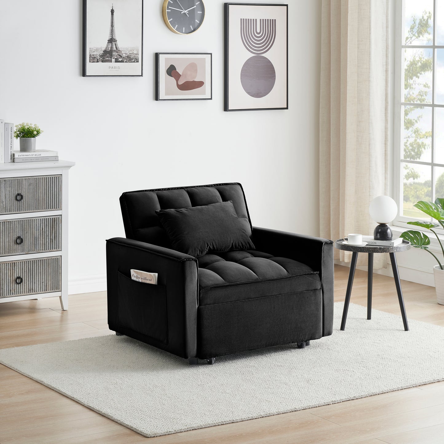 [SantaChoice] Sofa bed chair 3 in 1 convertible, recliner, single recliner, suitable for small Spaces with adjustable back black