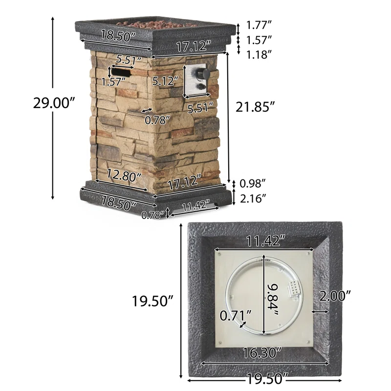 19.50'' STONE MGO FIRE COLUMN - 40 000 BTU