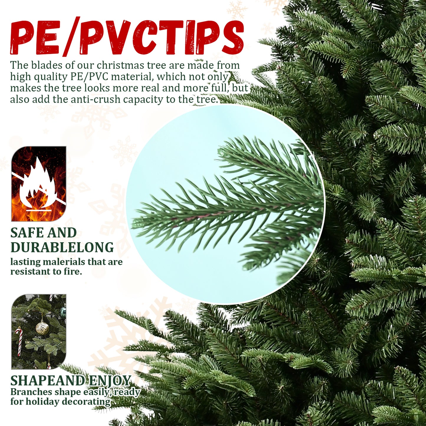 9FT Christmas Tree Simulate Nature Advanced Materials Premium Hinged Spruce Artificial Douglas Firs Tree, Christmas Holiday Party Atmosphere Decoration New Year Celebration PE+PVC Xmas Tree