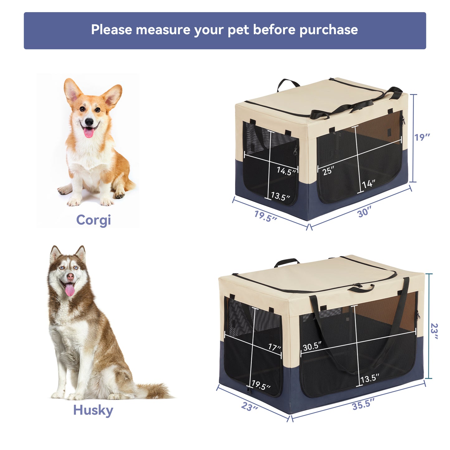 Dog Crates for  Dogs, Adjustable Fabric Cover by Spiral Iron Pipe, Strengthen Sewing Dog Travel Crate 3 Door Design