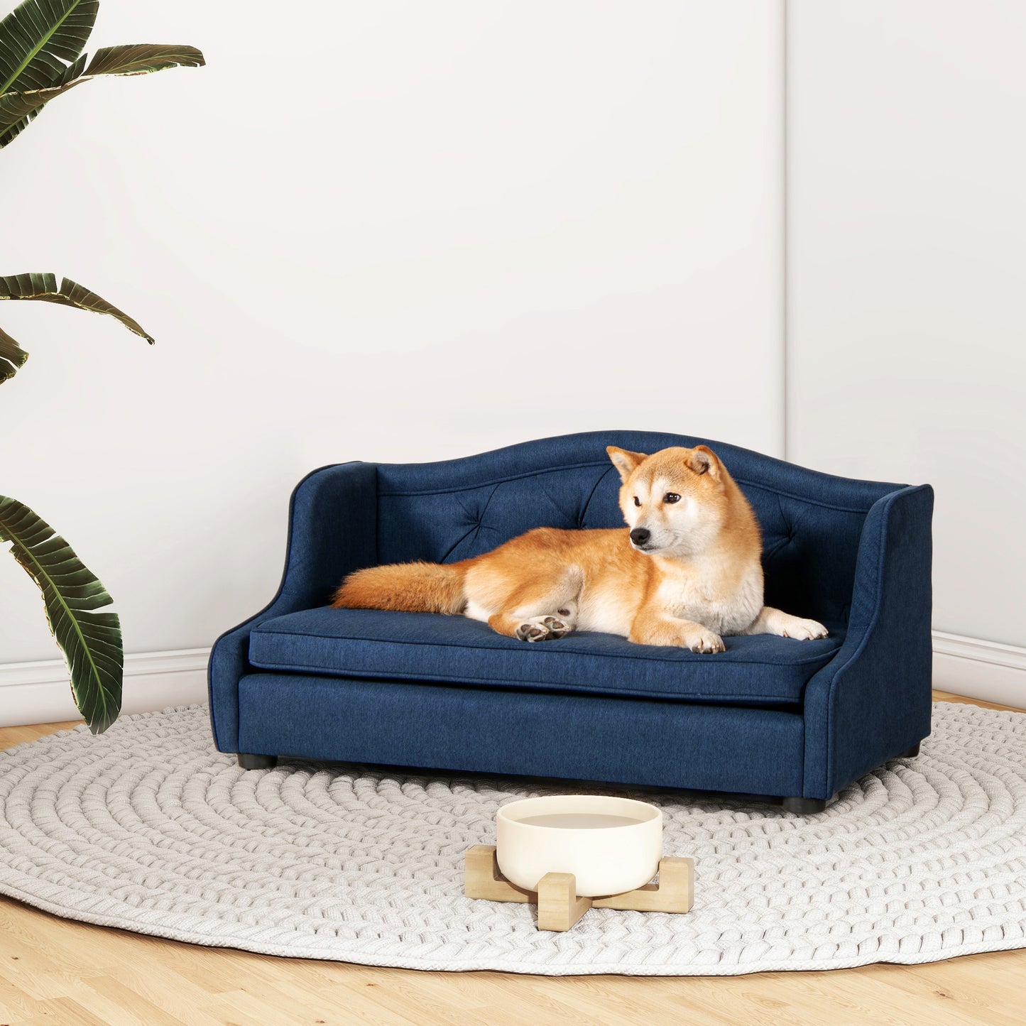 Robin 35" Tufted Wingback Pet Sofa Bed, Medium, Pacific Blue Stain Resistant High Performance Polyester