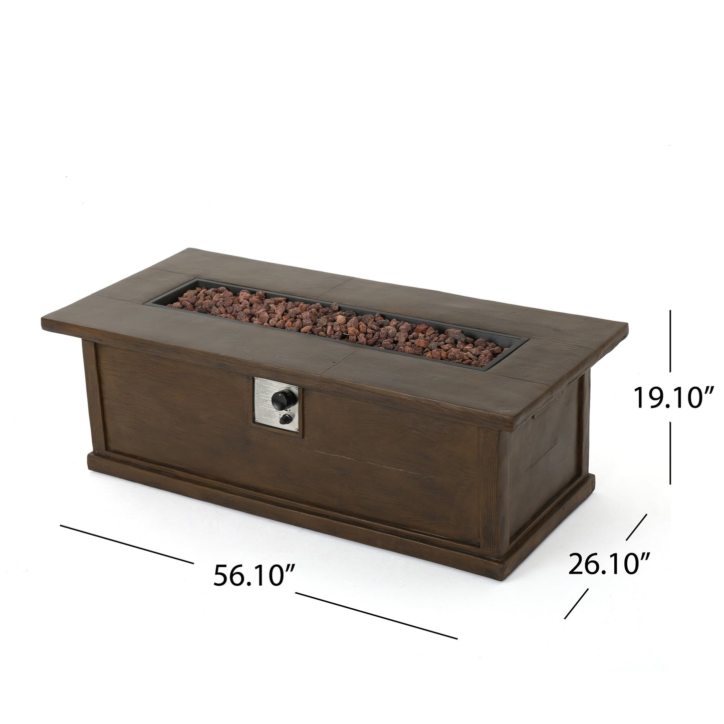 56'' Rectangular Outdoor MGO 50,000 BTU Propane Fire Pit, Brown Wood Pattern (Tank Cover not Included)