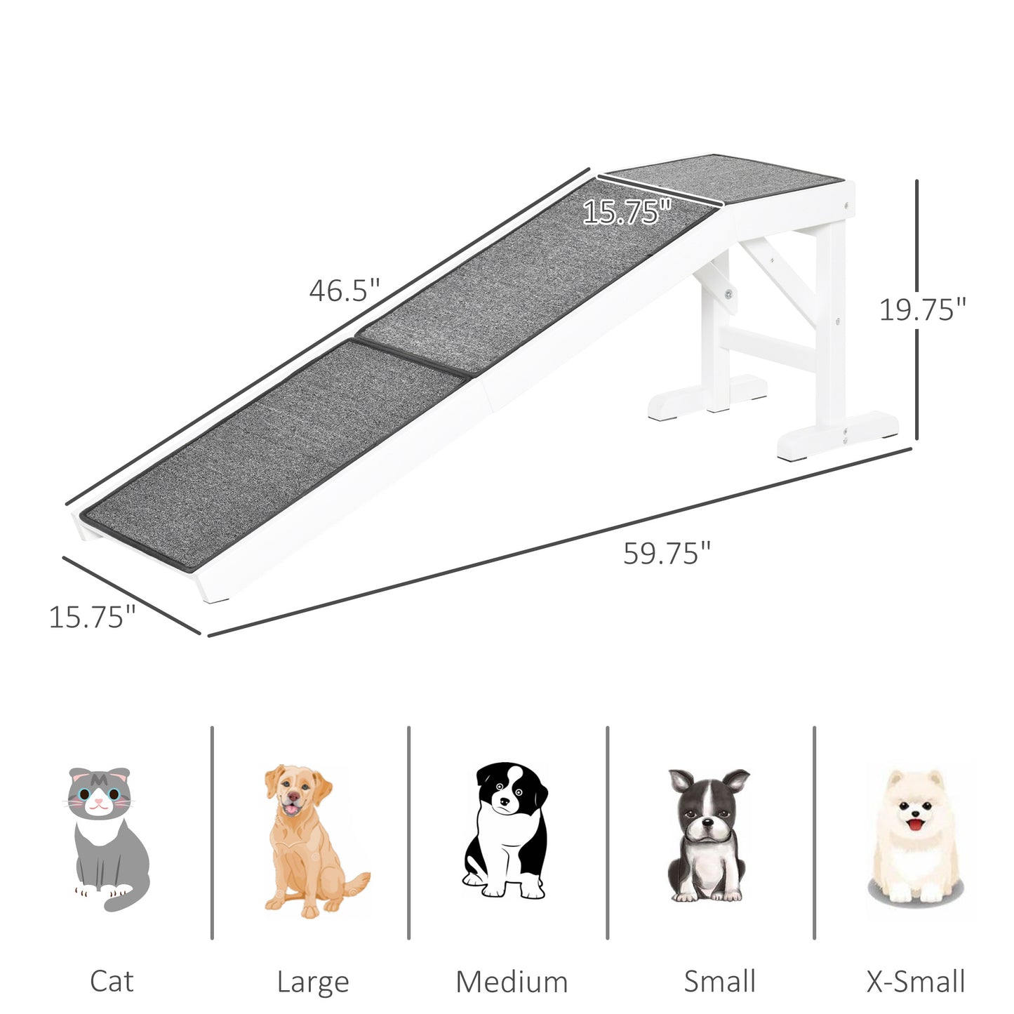 PawHut Dog Ramp for Bed, Pet Ramp for Dogs with Non-Slip Carpet and Top Platform, 60" x 16" x 20", White