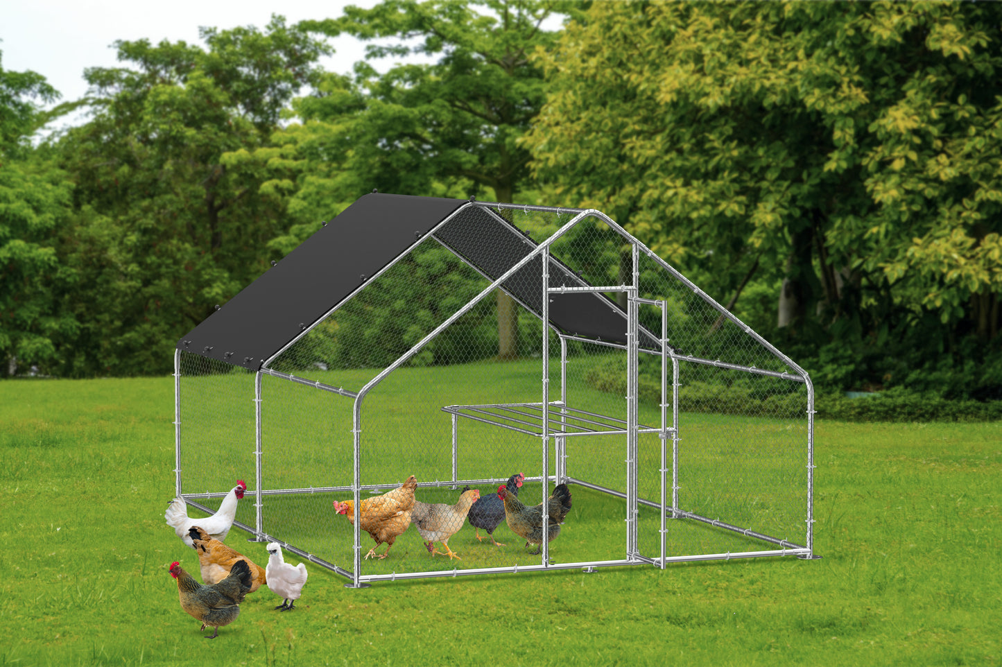 Large metal chicken coop, walk-in chicken coop, galvanized wire poultry chicken coop, rabbit duck coop with waterproof and UV protection cover for outdoor, backyard and farm. 9.8' W x 13.1' L x 6.6' H