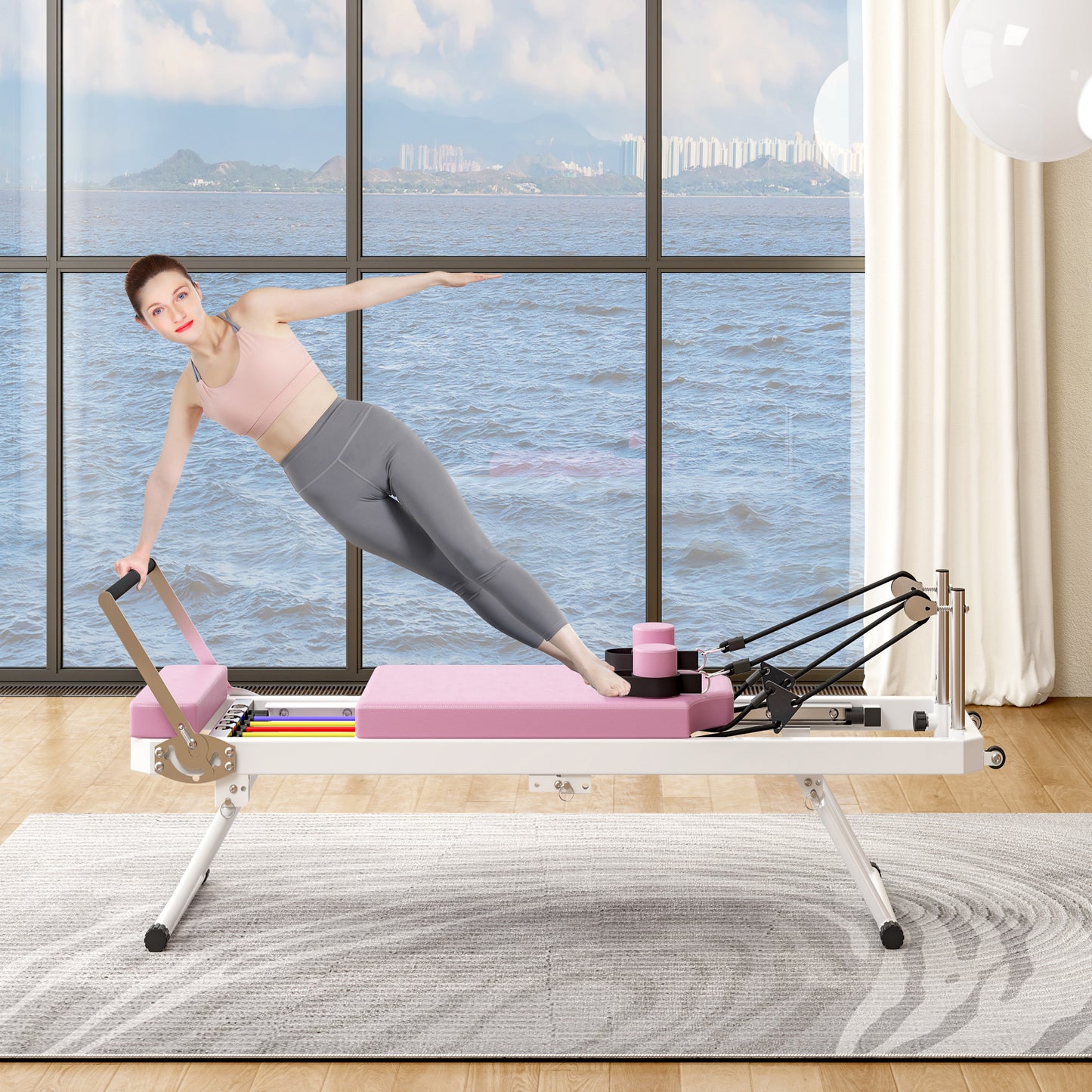 Pilates core bed, foldable home high quality, yoga studio with the same commercial fitness equipment, pink