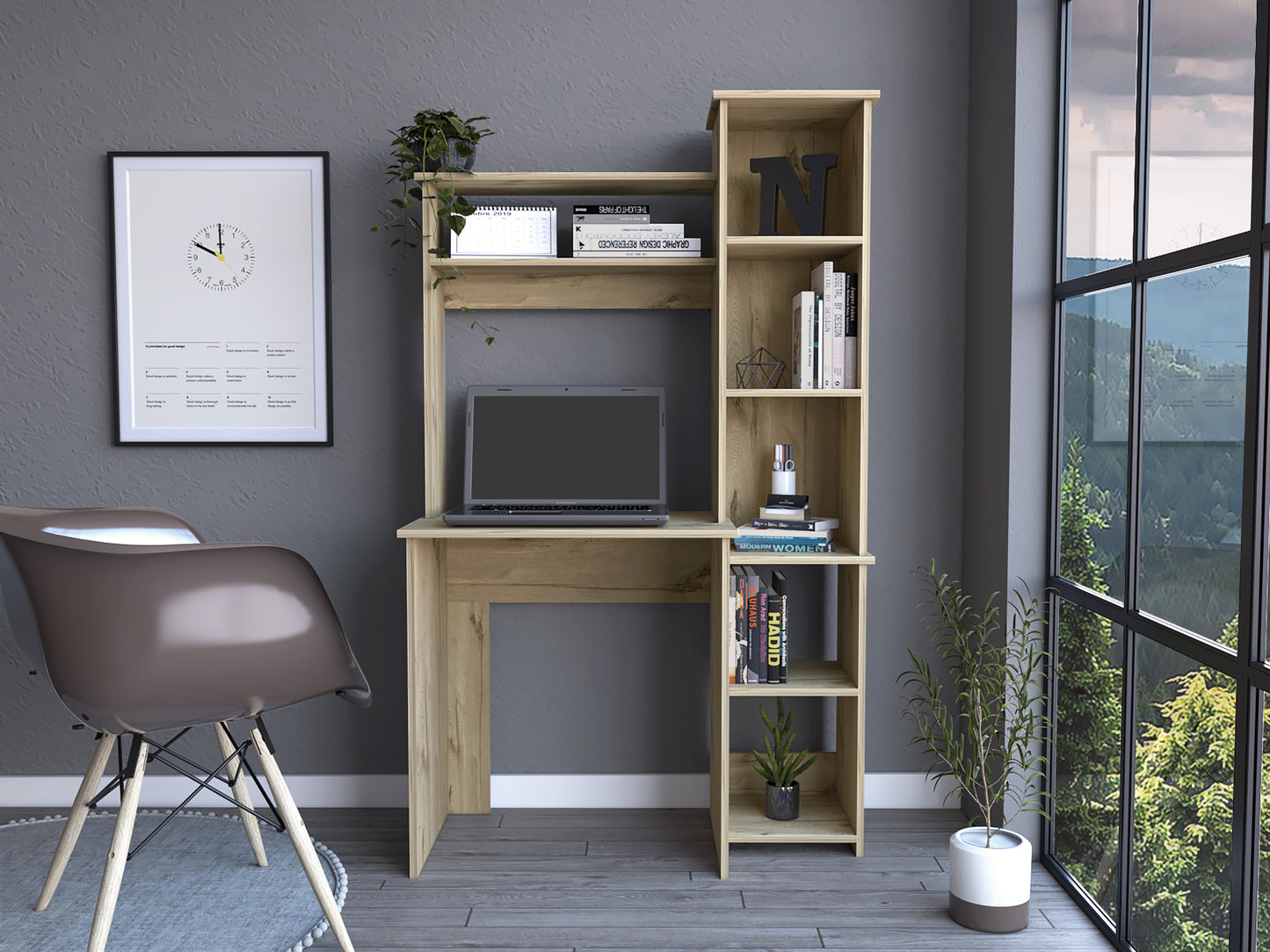 Versalles Writintg Desk, Two Superior Shelves, Five Cubbies -Light Oak