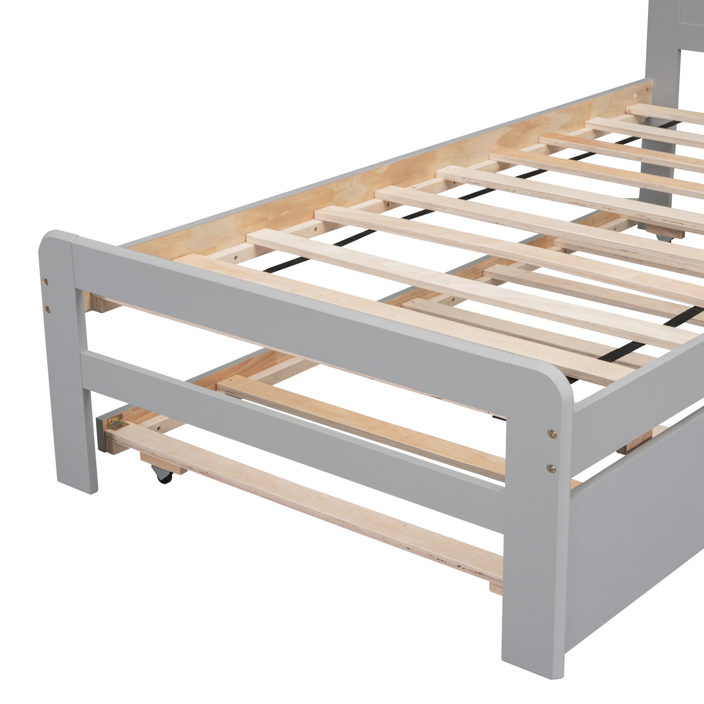 [SantaChoice] Modern Design Twin Size Platform Bed Frame with Trundle for Grey Color