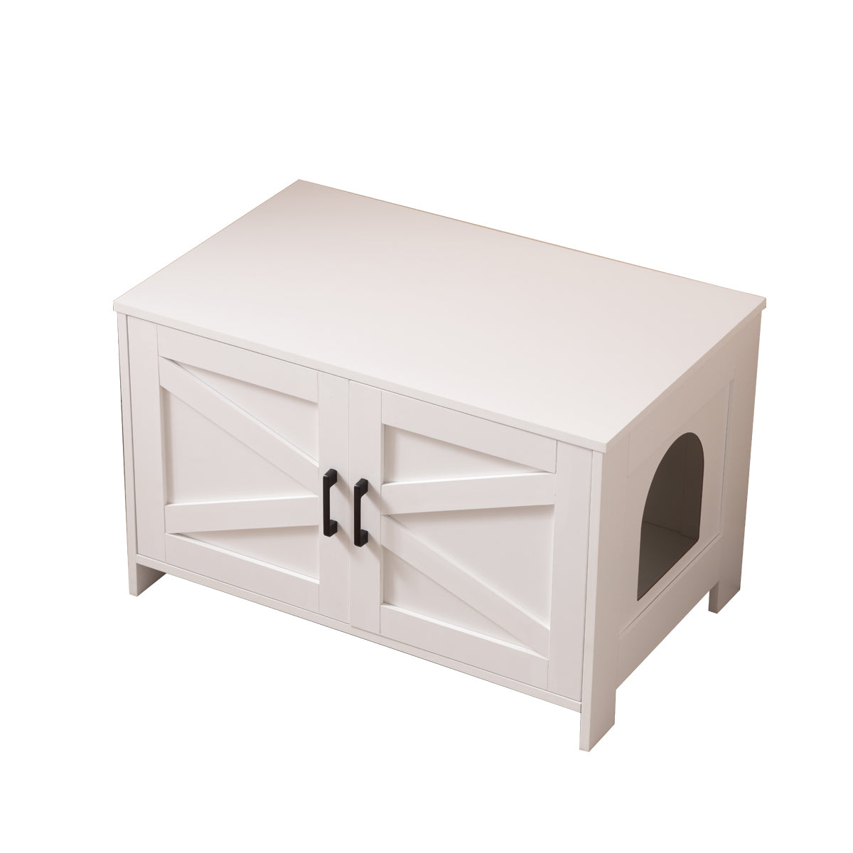 Cat Litter Box Enclosure, Litter Box Furniture Hidden with Barn Door, Wooden Cat Washroom Furniture, Cat House, End Table, Fit Most of Litter Box, White