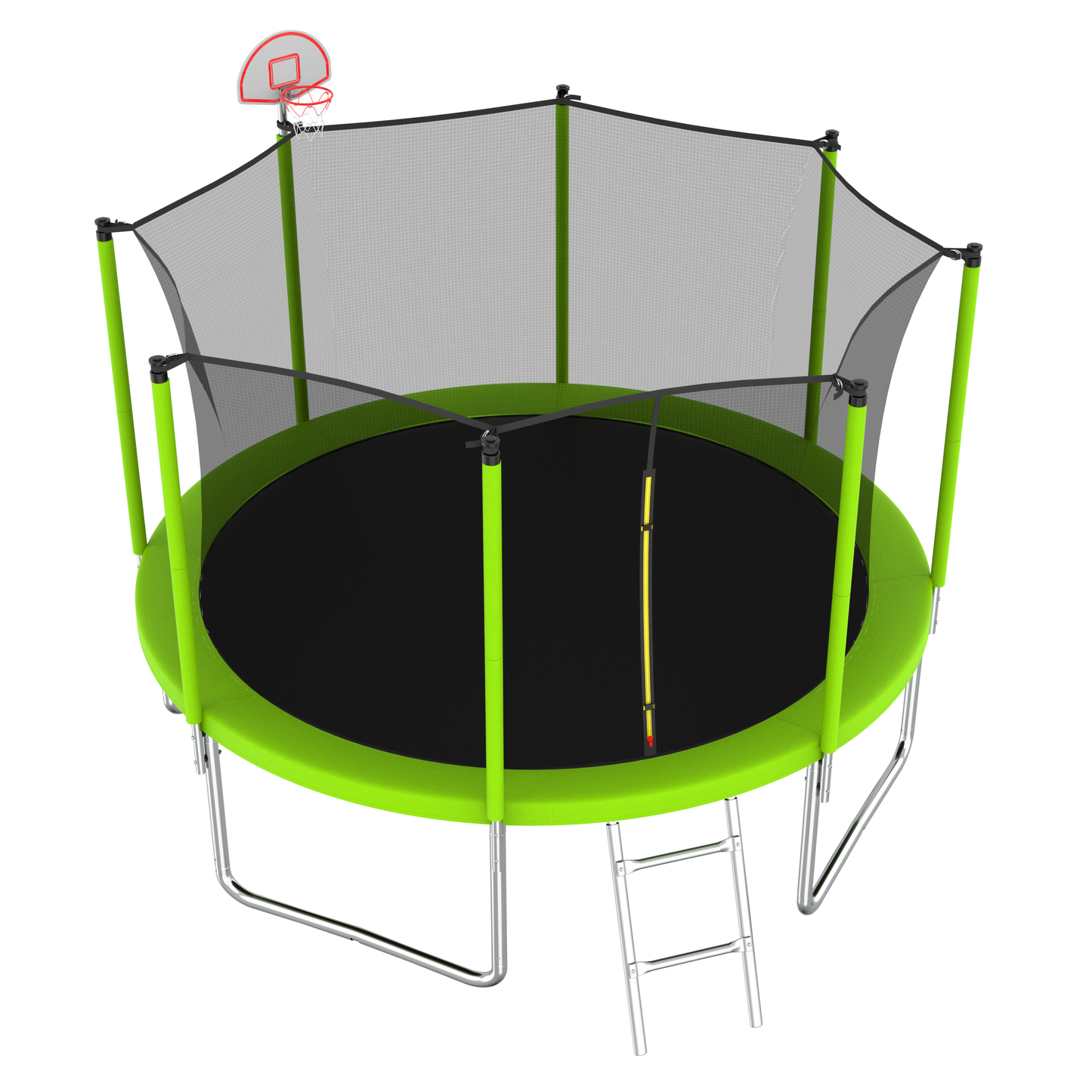 12FT Trampoline Green for Kids & Adults with Basketball Hoop and Ball ,Recreational Trampolines with Safety Enclosure for Back Yard Outdoor