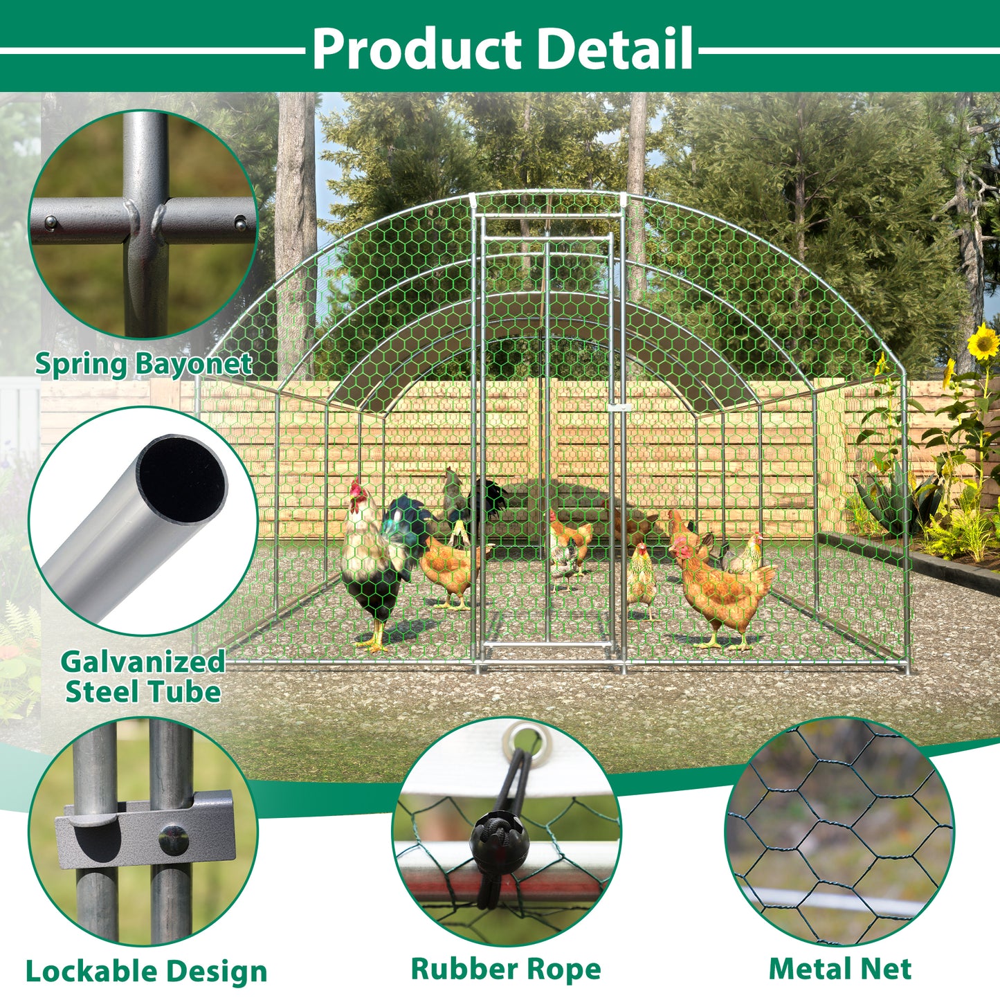 26'x9'x6'Large Metal Chicken Coop,Walk-in Poultry Cage,Chicken Run with Waterproof Cover,Outdoor Backyard Farm,Chicken Rabbits Duck Run Pen,Easy to Assemble And Clean