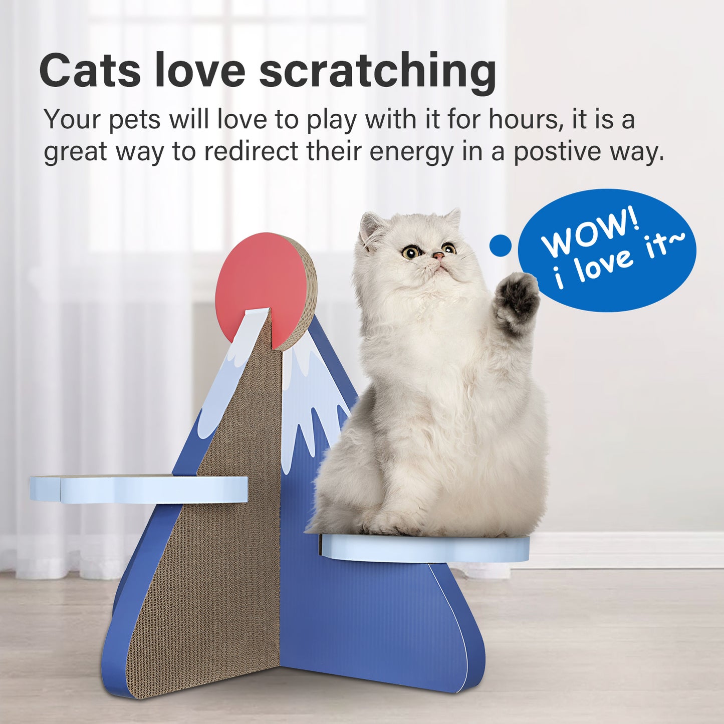 ScratchMe Cat Scratcher Post Board, Mount Fuji Shape Cat Scratching Lounge Bed, Durable Pad Prevents Furniture Damage