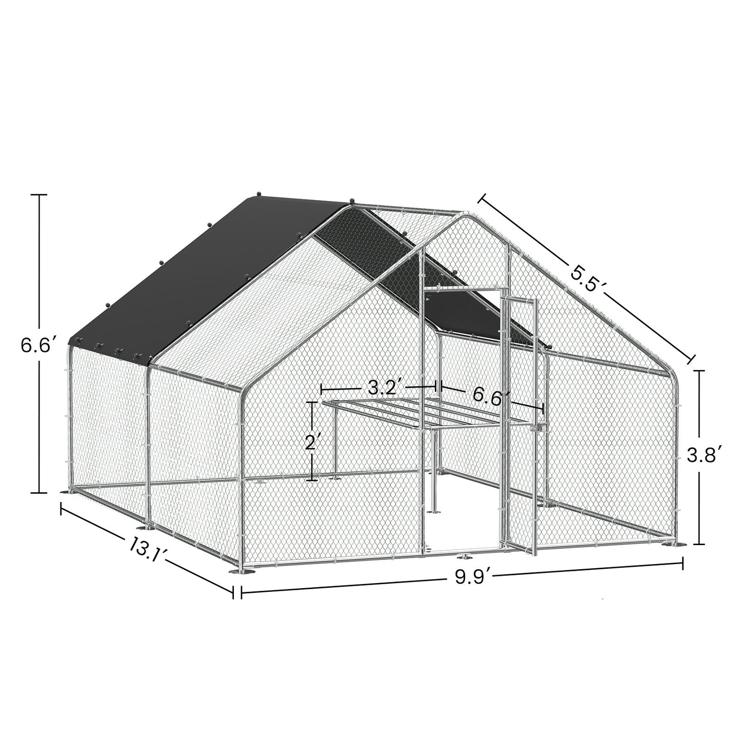 Large metal chicken coop, walk-in chicken coop, galvanized wire poultry chicken coop, rabbit duck coop with waterproof and UV protection cover for outdoor, backyard and farm. 9.8' W x 13.1' L x 6.6' H