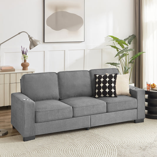 [SantaChoice] 83.86" Snowfleece Fabric sofa, Modern Compressed Couch, 3-Seater Sofa, Furniture for Living Room, Bedroom, office, Gray