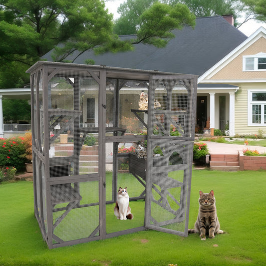 Catio Outdoor Cat Enclosure Cat Catio Cat House, Cat Cage Condo Indoor Playpen Kitty House Shelter with Multi Platforms, Waterproof Roof, Pull-Out Tray (71.3" L x 38.4" W x 70.7" H)