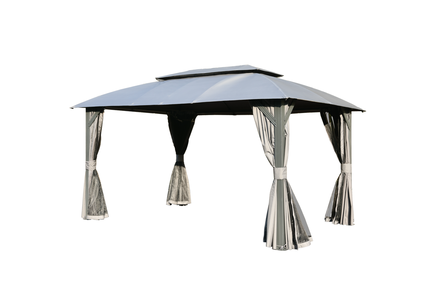 Gazebo 10x14FT, Outdoor Gazebo with Double Roofs, Privacy Curtains, Mosquito Nettings, Heavy Duty Metal Frame Party Tent Canopy for Patio, Backyard, Deck, Lawn, Grey