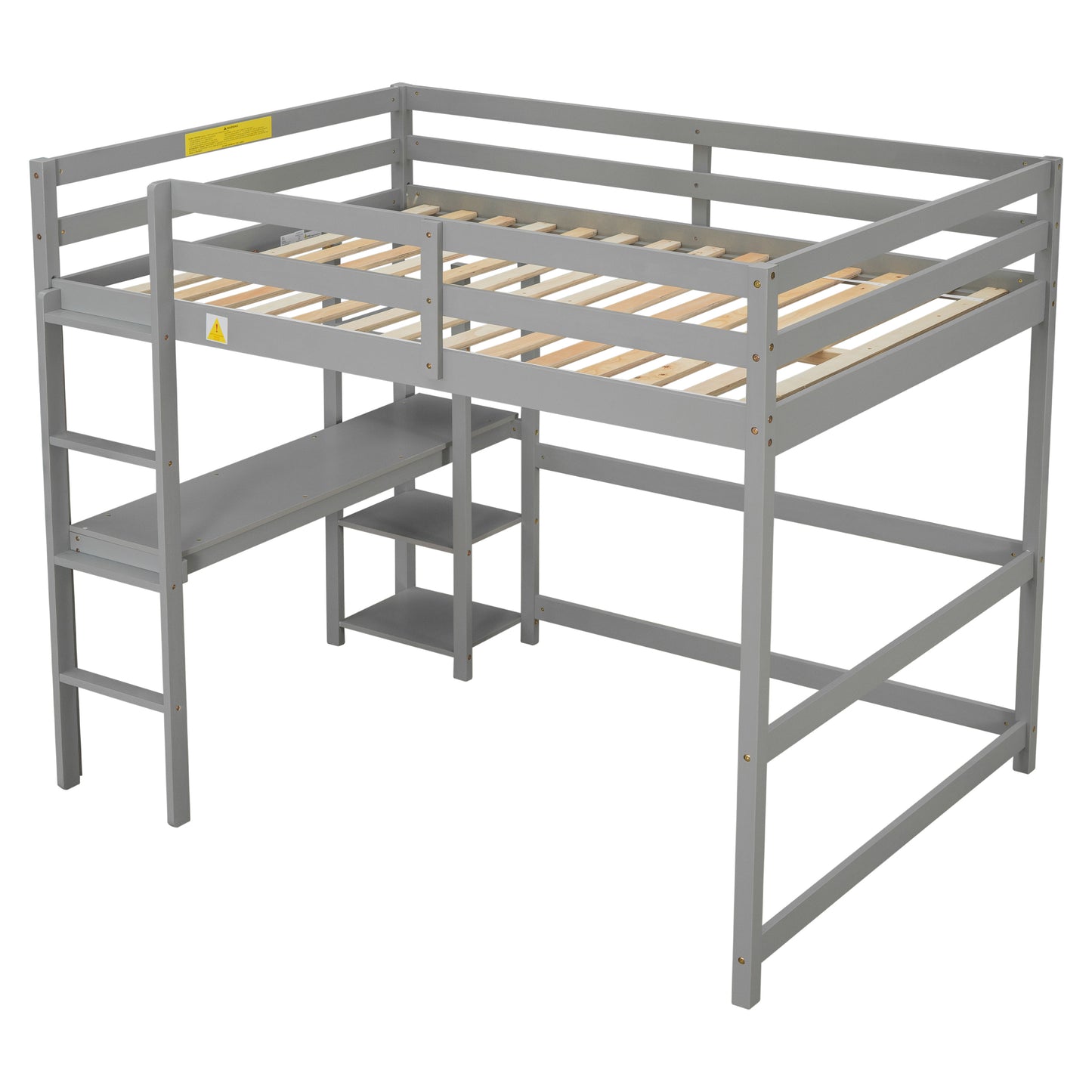 Full Loft Bed with Desk ,Shelves and Ladder, Grey