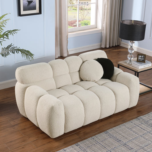 [SantaChoice] 64.96 length ,35.83" deepth ,human body structure for USA people,  marshmallow sofa,boucle sofa ,2  seater, BEIGE  BOUCLE