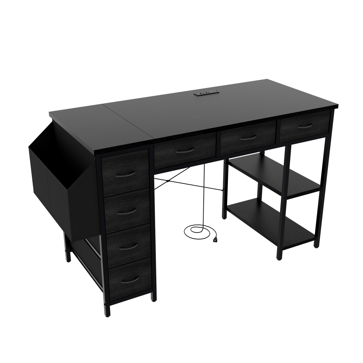 47" Computer Desk with 7 Drawers, Extra Large Side Pocket, and Power Outlets – Ideal for Home Office, Study, or Gaming –  Black