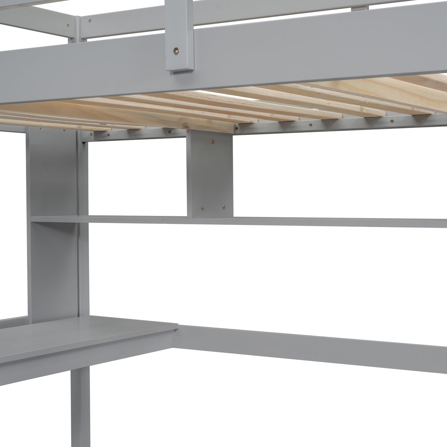 [SantaChoice] Twin Size Loft Bed with desk and shelves, Safety Guardrail and ladder,Grey