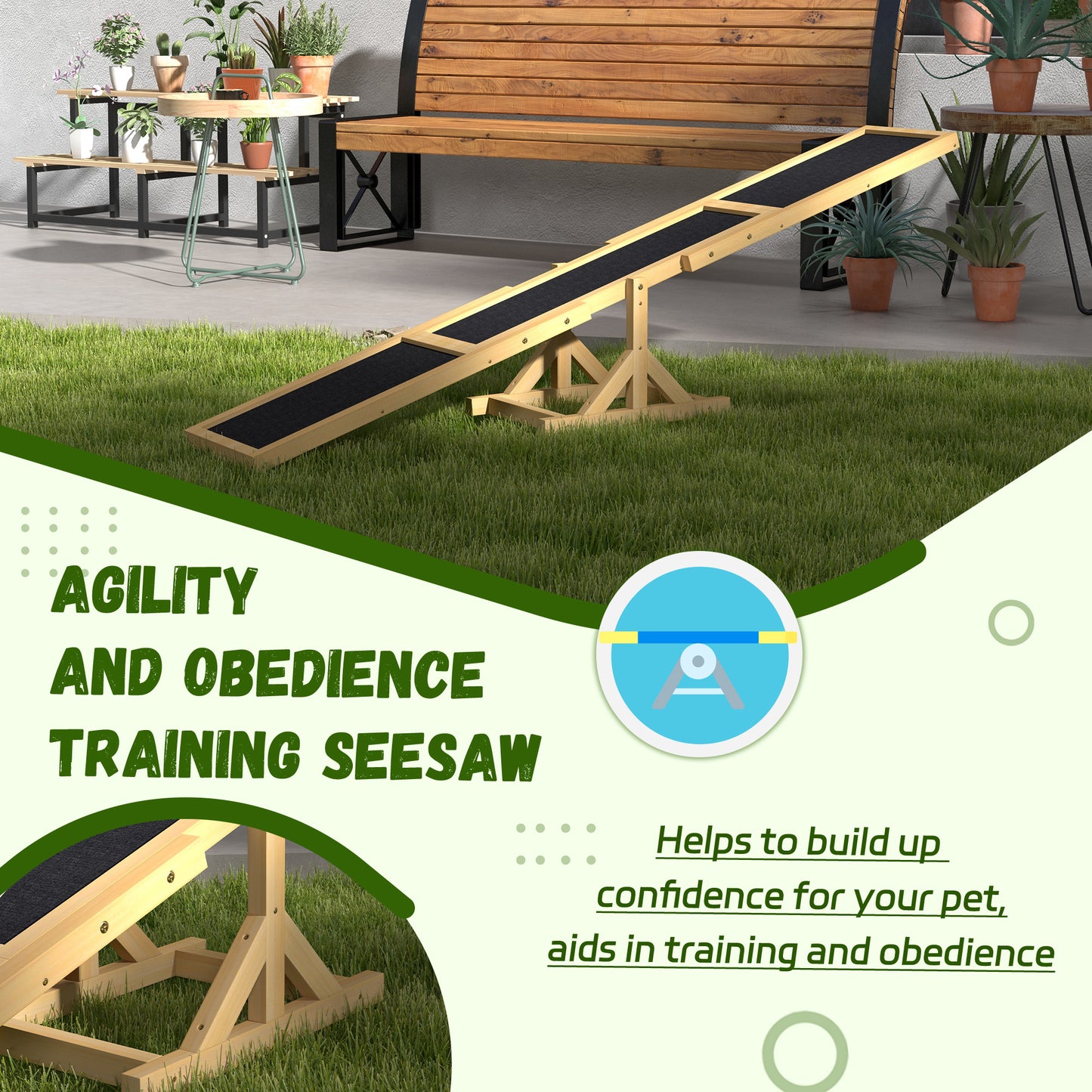 PawHut Wooden Dog Agility Seesaw for Training and Exercise, Platform Equipment Run Game Toy, Weather Resistant Pet Supplies, 71" L x 12" W x 12" H, Yellow