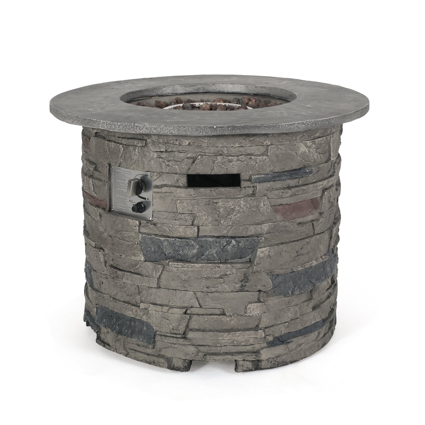 Outdoor 32" Round MgO Propane Fire Pit, Grey Top - 40,000 BTU