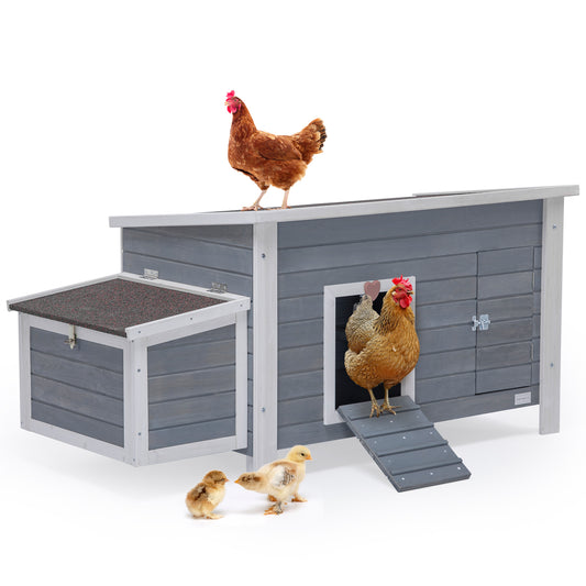 Large Wooden Chicken Coop with Perches and Nesting Box, Weatherproof Chicken/Rabbit/Duck House