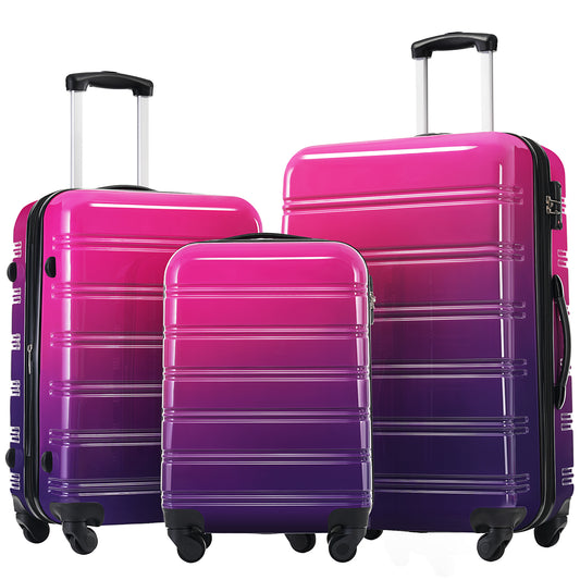 Hardshell Luggage Sets 3 Piece Gradient Color Expandable Suitcase with Spinner Wheels and TSA Lock Lightweight 20' 24' 28' Available,Purple and Pink