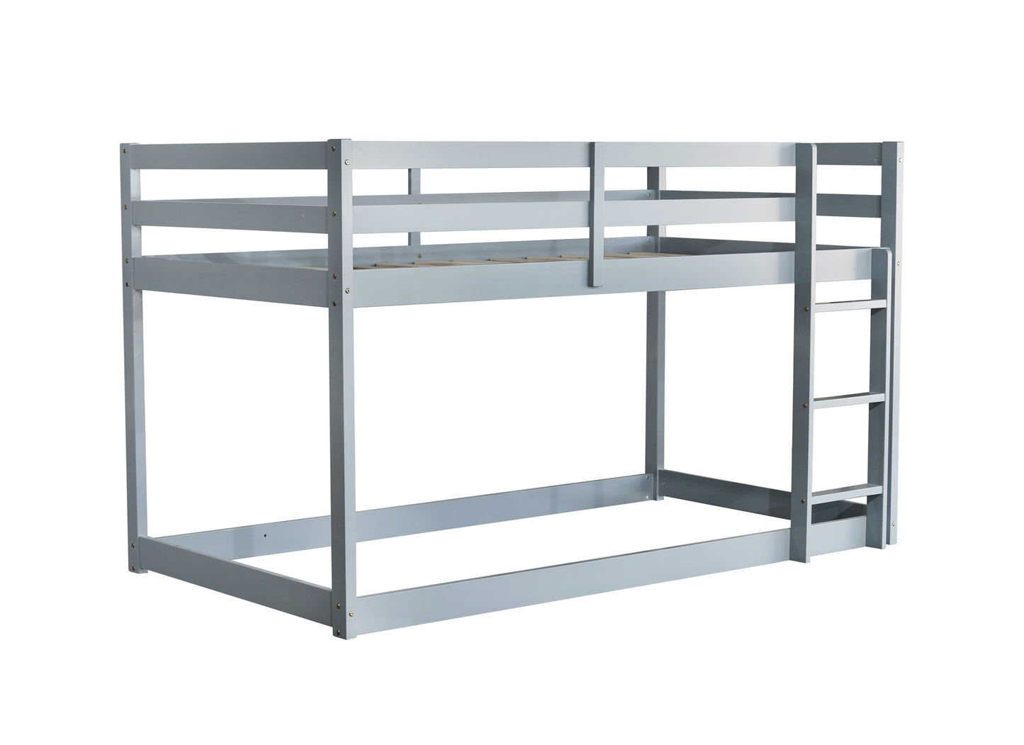 Solid Wooden, Solid Rubber Wooden Twin over Twin Loft Bed with Ladder, with Bed Platform of Strengthened Slats , Grey