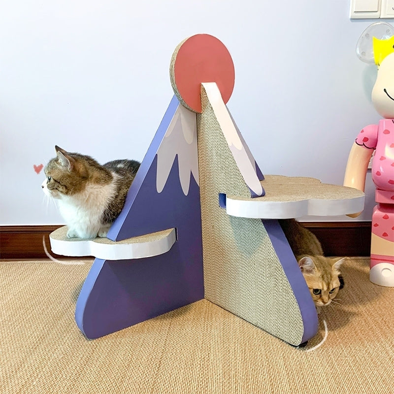 ScratchMe Cat Scratcher Post Board, Mount Fuji Shape Cat Scratching Lounge Bed, Durable Pad Prevents Furniture Damage