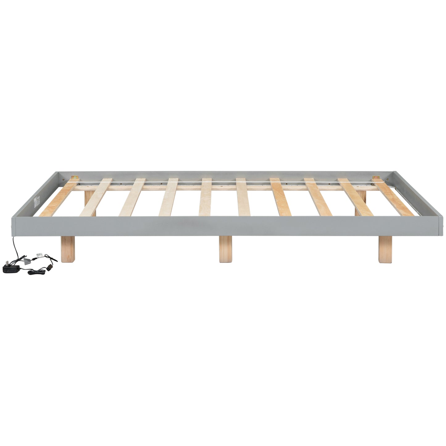 Full Size Floating Bed with LED Lights Underneath,Modern Full Size Low Profile Platform Bed with LED Lights,Grey