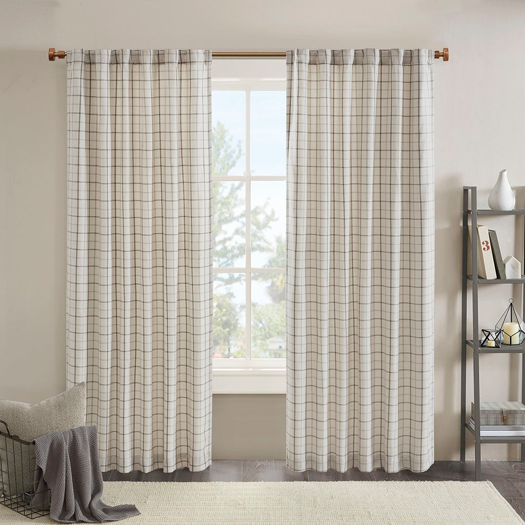 Plaid Rod Pocket and Back Tab Curtain Panel with Fleece Lining Natural 50x95'