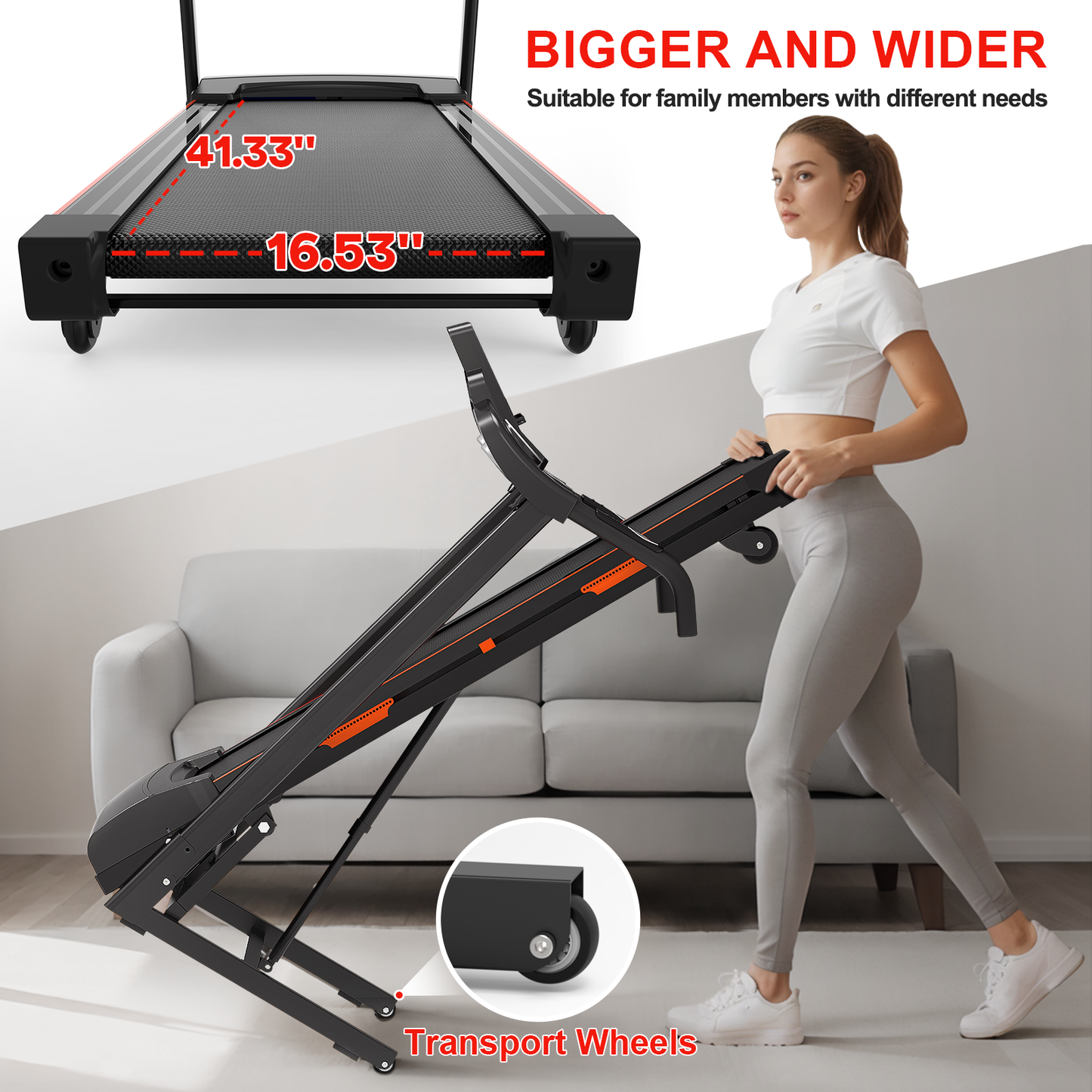 Foldable Treadmill with Incline, Electric Treadmill with Bluetooth Speaker, 3.5HP Powerful Motor, 330LBS Weight Capacity, Fitshow APP Support